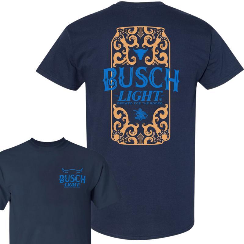 Busch Light Beer, Busch Light Rodeo 2-Sided T-shirt, Unisex T-Shirt, Cotton, Casual Graphic Round Neck T-shirt for Summer, Fashion Men's Top for Daily