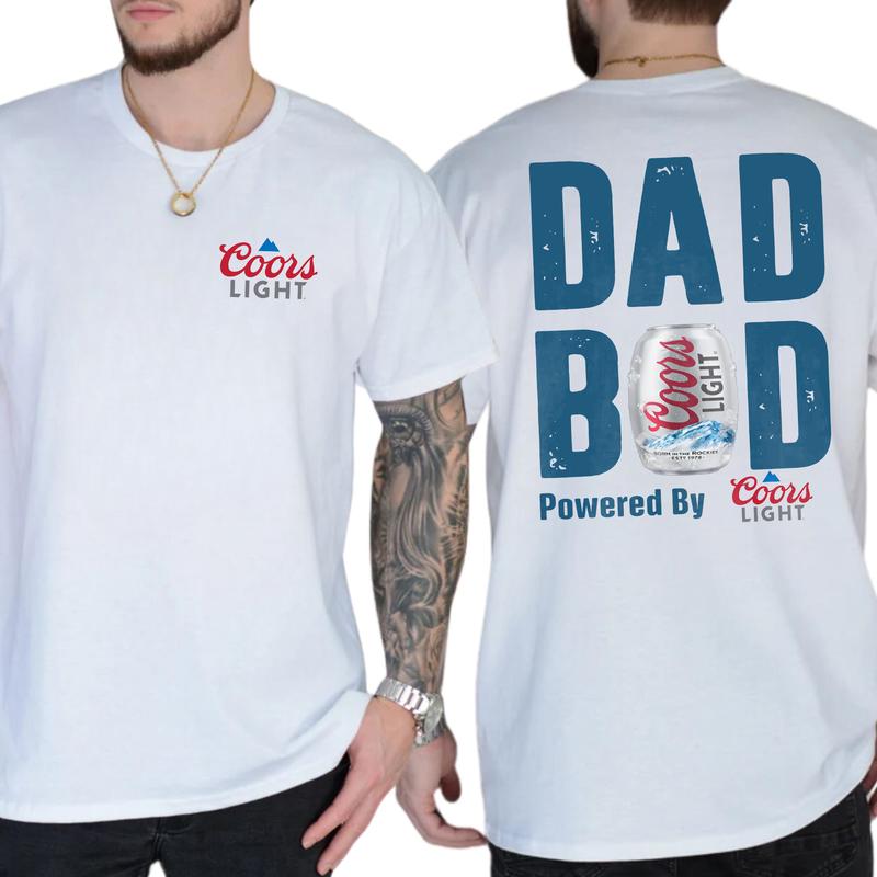 Coors Lite Dad Bod Powered By Coors Light T-shirt 2-Sided, Beer Drink Shirt, Drinking Tees For Men, Funny Drink Top for Daddy, Classic Cotton Menswear
