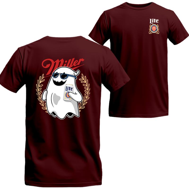 Miler Lite Ghost Halloween 2 Sided Shirt, Miler Lite Short Sleeve Tee, Beer Shirt Viral, Menswear Top