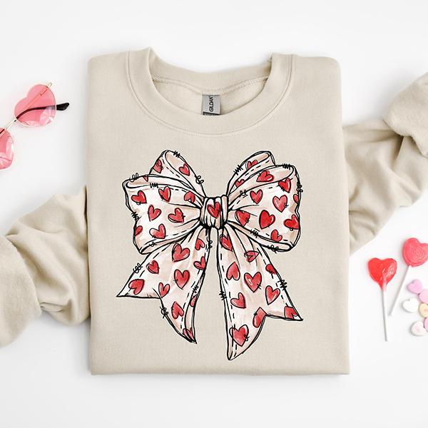 Coquette Valentine's Day Heart Bow Sweatshirt, Retro Valentine Shirt, Valentines day Bow Shirt, Coquette Bow T Shirt, Bow Valentine Gifts