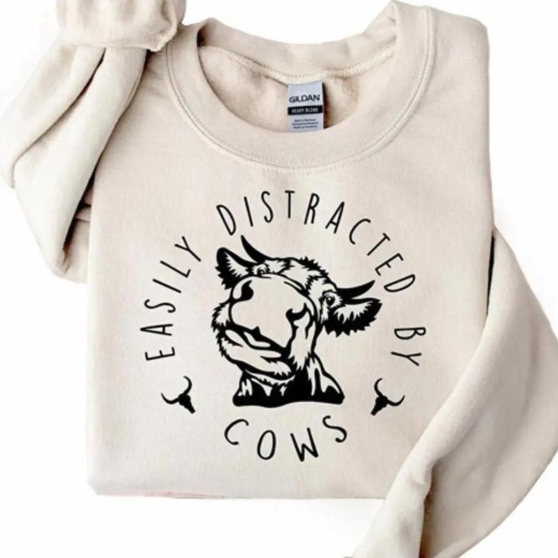 Easily Distracted By Cows Crewneck Sweatshirt, Hoodie, T-shirt
