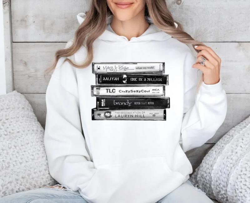 90s Female R&B Singers Tshirt Sweatshirt Hoodie, Rap Hip Hop Women Of The Nineties Music, Tape Cassette Stack, Unisex Sweater Pullover Tee