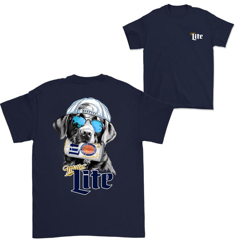 Miller Lite Black Labrador Hunting Dog 2 Sided T-Shirt, Miller Lite T-Shirt Full Color For Men and Women, Unisex Outdoors Funny Beer Printed T-shirt