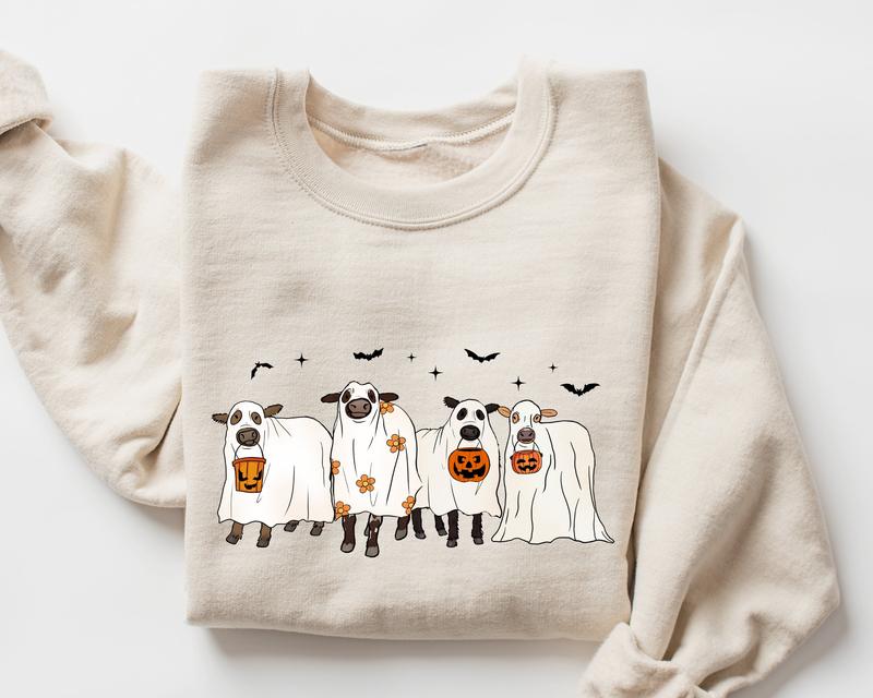 Ghost Cows Halloween Crewneck Sweatshirt, Hoodie, T-shirt, Cow Shirt, Cow Lover Gifts