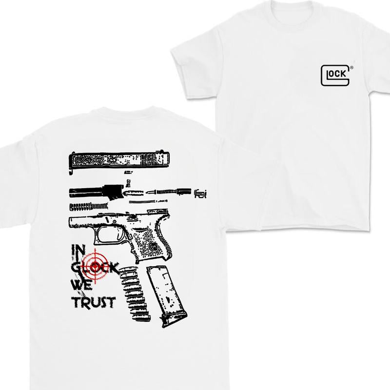 Glock T-shirt for Men, Women, In Glock We Trust T-shirt,Classic Fit Double-Sided Glock Tee ,T-shirt For Men And Women Cotton Menswear Crewneck