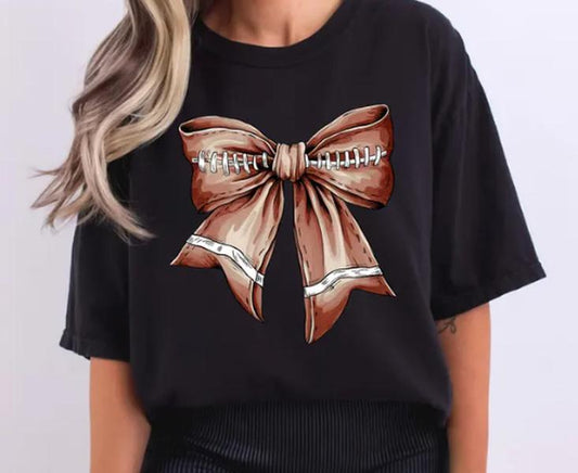 Football Bow Shirt, Womens Football Tee, Womenswear Crewneck, Cute Football Mama Shirt, Coquette Bow Football, Gift For Football Mom Tshirt Casual
