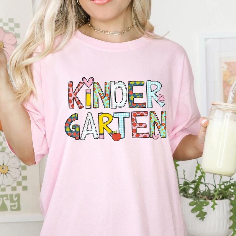 Kindergarten Shirt, Cute Alphabet Tee, Comfort Colors Crewneck Shirt for Women, Teaching Tee, First Day Of Kindergarten, Back To School Clothing Casua