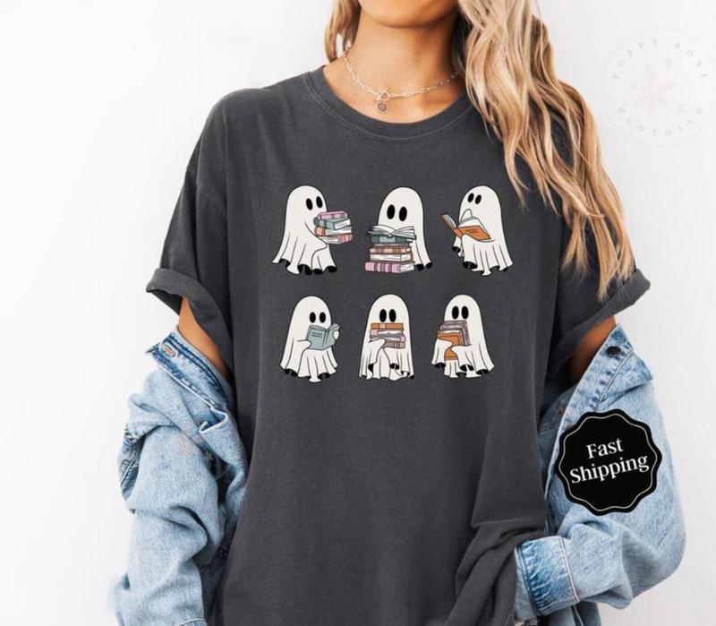 Ghost Reading Shirt - Sweatshirt - Hoodie, Book Lover T-shirt, Teacher Halloween Tee, Halloween Gift, Halloween for women, Full Color, For Men, For Wo