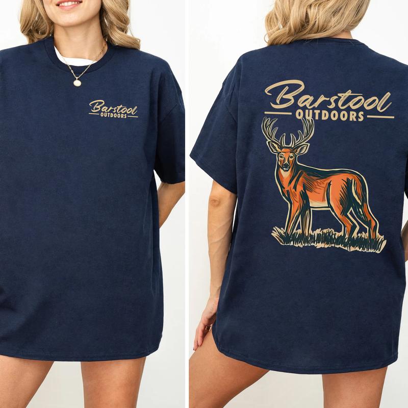 Vintage Busch Light Outdoors Deer Hunting Graphic 2 Sided Shirt, Comfort Clothing, Cotton Fabric Tshirt, Printed Women's Top, Casual Womenswear Collar