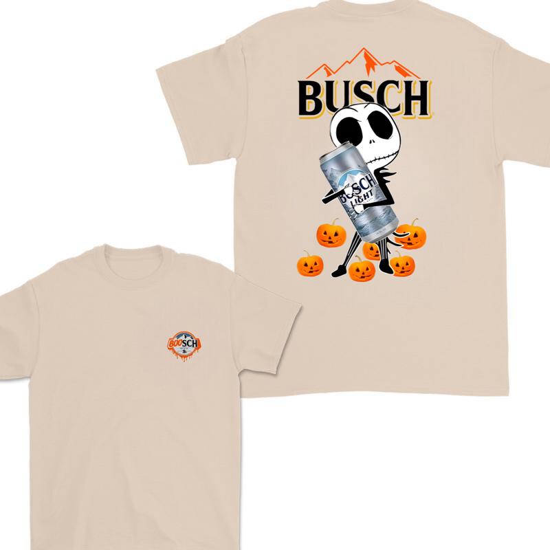Jack Hug Busch Light Skellington Halloween 2 Sides T-shirt, Skeleton Busch Light T-shirt Full Color, Busch Light Halloween T-shirt For Men And Women