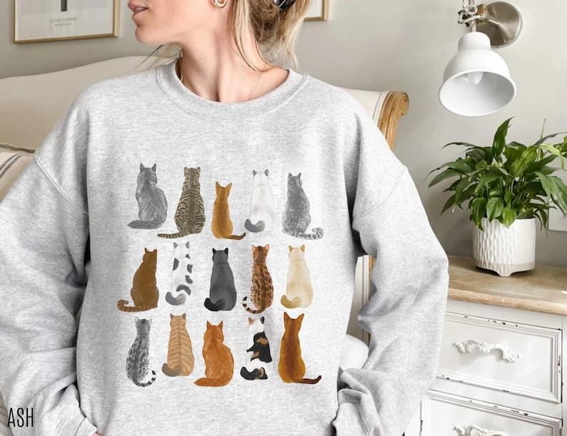 Cat Back Sweatshirt, Cat Sweatshirt, Cat Lover Sweater For Women