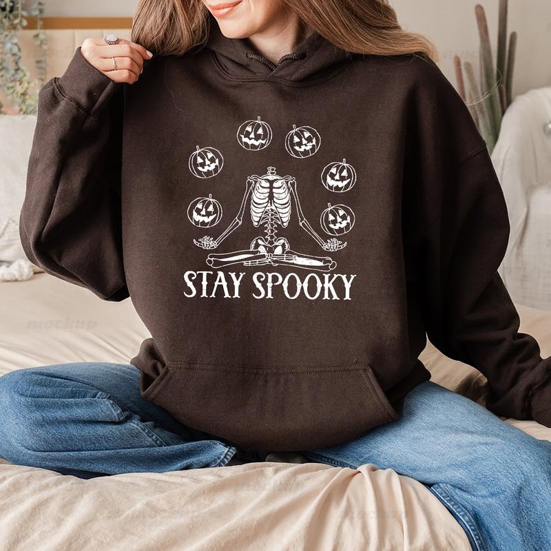 Stay Spooky Pumpkin Skeleton Sweatshirt Hoodie Tshirt, Halloween Gifts