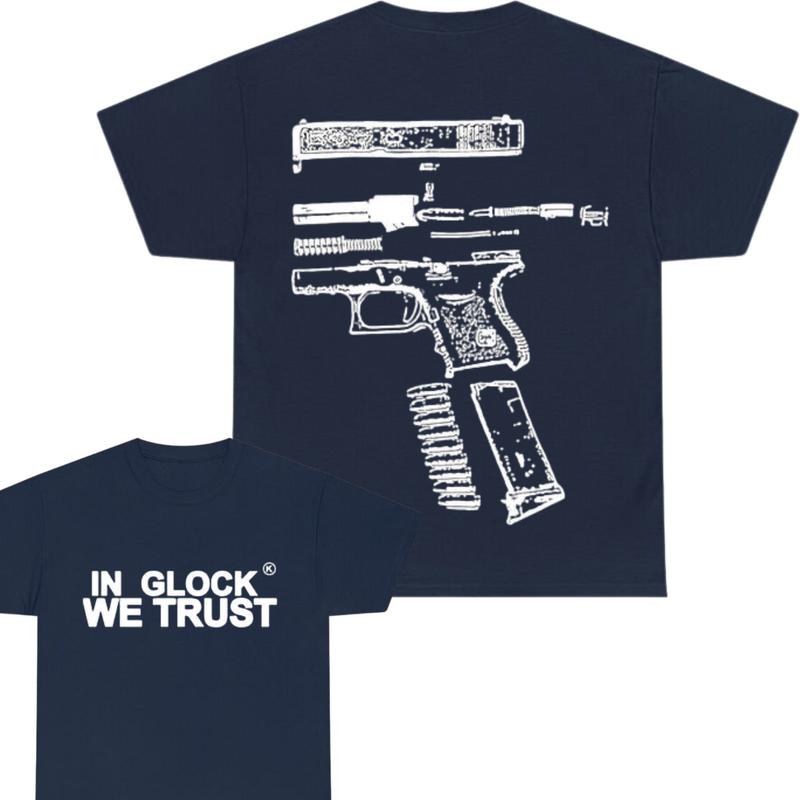IN GLOCK WE TRUST 2 side T-shirt,Design Black- White, T-shirt For Men, GIft For Men,Full color, Menswear Top