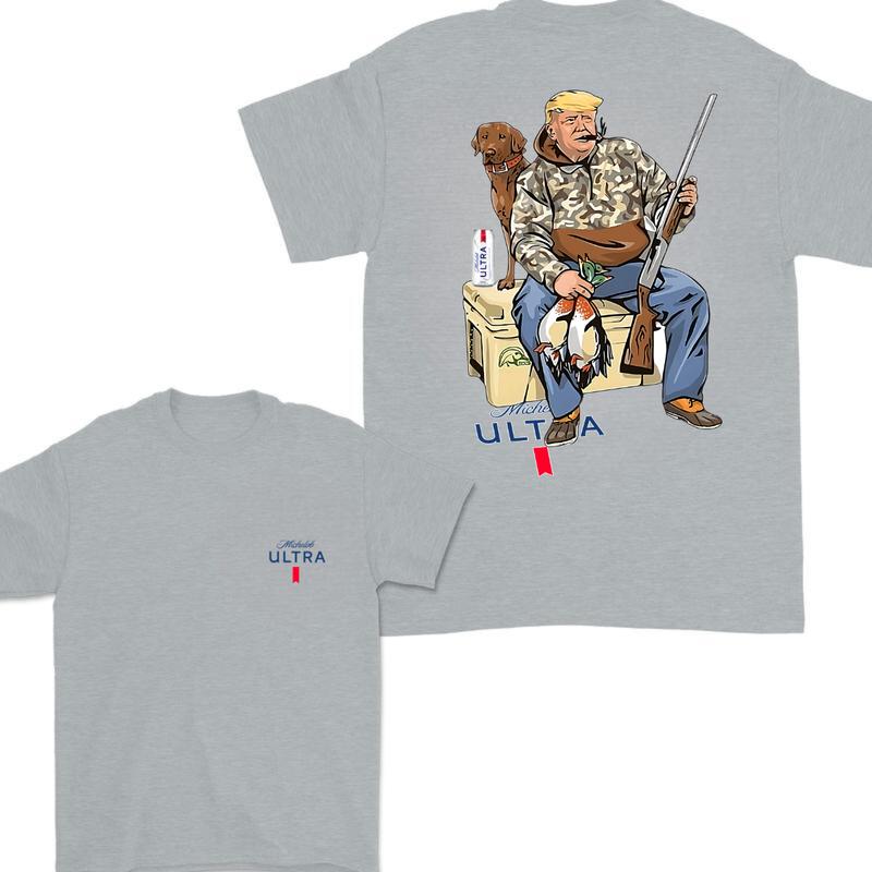 Hunter Trump With Michelob Ultra Beer 2 Sided T-shirt , Trump and Your Hunting Dog T-shirt Full Color For Men and Women, Hunting Season T-shirt