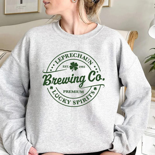 Leprechaun Brewing Co St Patricks Day Crewneck Sweatshirt, Hoodie, T-shirt, St. Patrick's Day Gifts