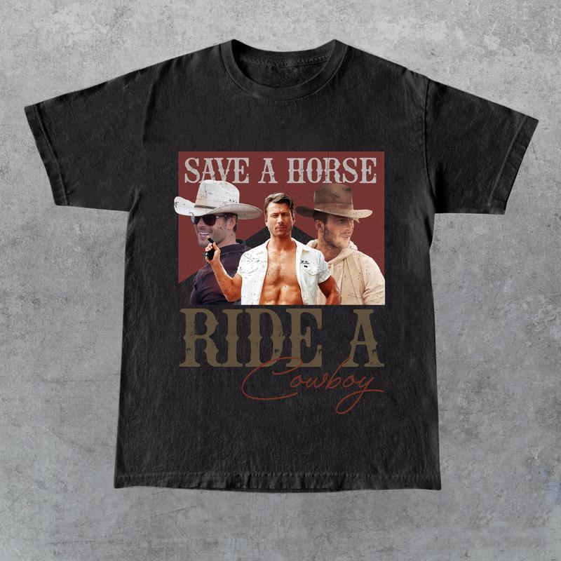 Save A Horse Ride A Cowboy Unisex T-shirt, If You Feel It Chase It, Glen Powell As Tyler Owens Unisex Shirt, Gift For Woman And Man Cotton T-Shirt, Fu