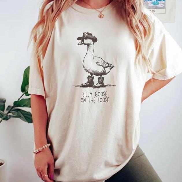 Silly Goose On The Loose T-shirt Breathable Casual, Outfit Top T-shirt Womenswear Day, Streetwear Underwear
