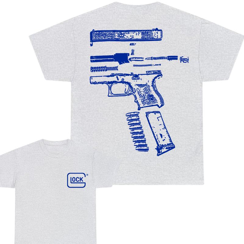 Glock Tshirt , Double Side ,Design Color Blue - Full Color , For Him, For Her , Glock Shirt ,Menswear Tops Classic Cotton