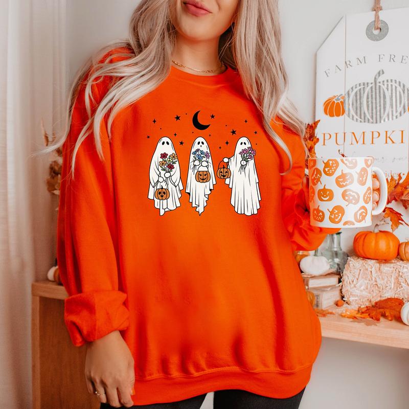 Floral Ghost Sweatshirt Hoodie T-shirt, Halloween Ghost Sweater, Floral Ghost Shirt, Retro Spooky Season, Gift For Halloween