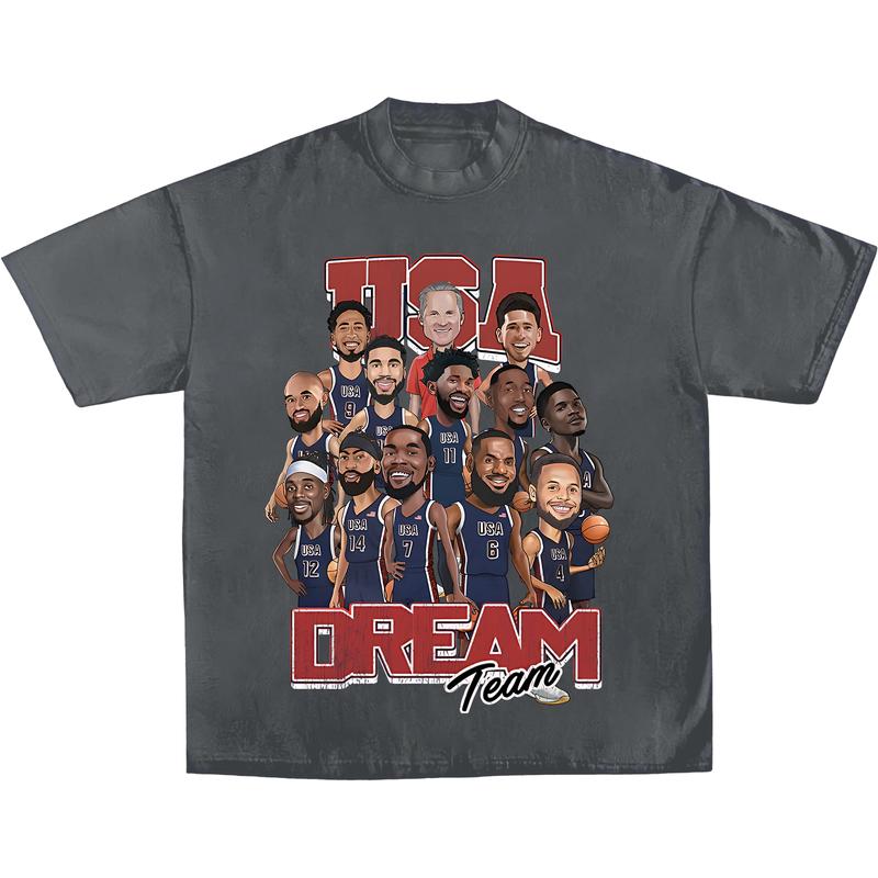 USA Dream Team Basketball Olympic 2024 Shirt, Hiphop Retro Vintage 90s Graphic Basketball Shirt, Sports Clothing Menswear Crewneck Cotton Top