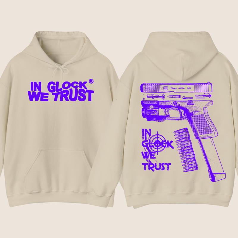 IN GLOCK WE TRUST LIMITED EDITON  HOODIE -Full color - Classic Menswear   - Glock shirt - For her - for him -Glock Hoodie
