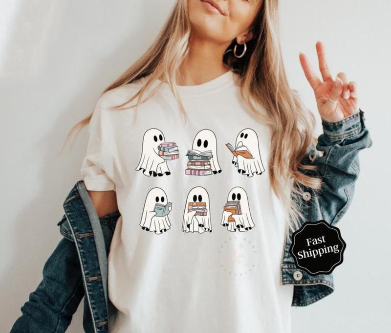 Ghost Reading Shirt - Sweatshirt - Hoodie, Book Lover T-shirt, Teacher Halloween Tee, Halloween Gift, Halloween for women, Full Color, For Men, For Wo
