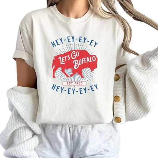 Buffalo Football Shirt for Football Sunday Tee for Buffalo Fan Gift for Friend, Top Womenswear Bottom Collar Cotton Fabric Fit Jersey Graphic Medium