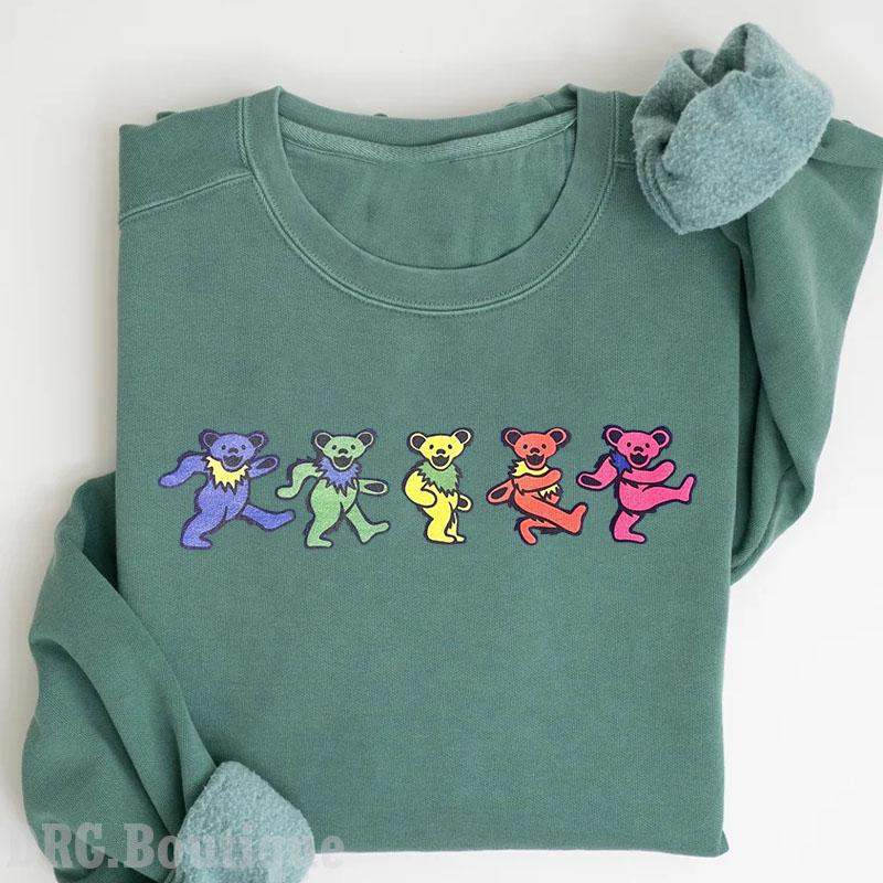 Grateful Dead Bears Halloween Crewneck Sweatshirt, Grateful Dead Women's Shirt, Halloween Gift Sweatshirt Cotton Fit Unisex Womenswear