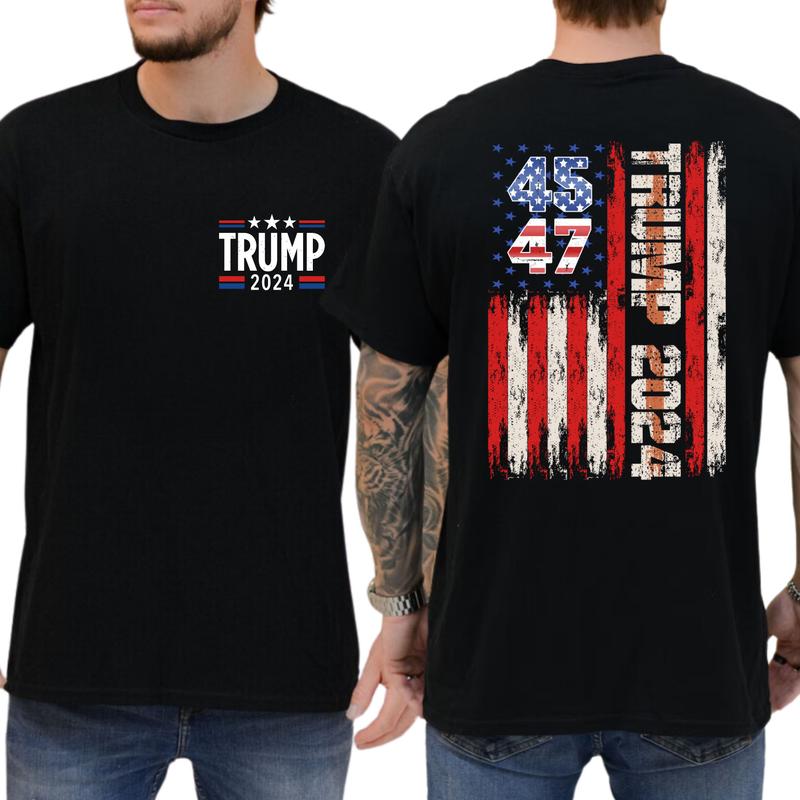 2-Side Trum 2024 Flag America Unisex T-Shirt Team Trum T-Shirt, Full Color, For Men ,Gift For men, Casual