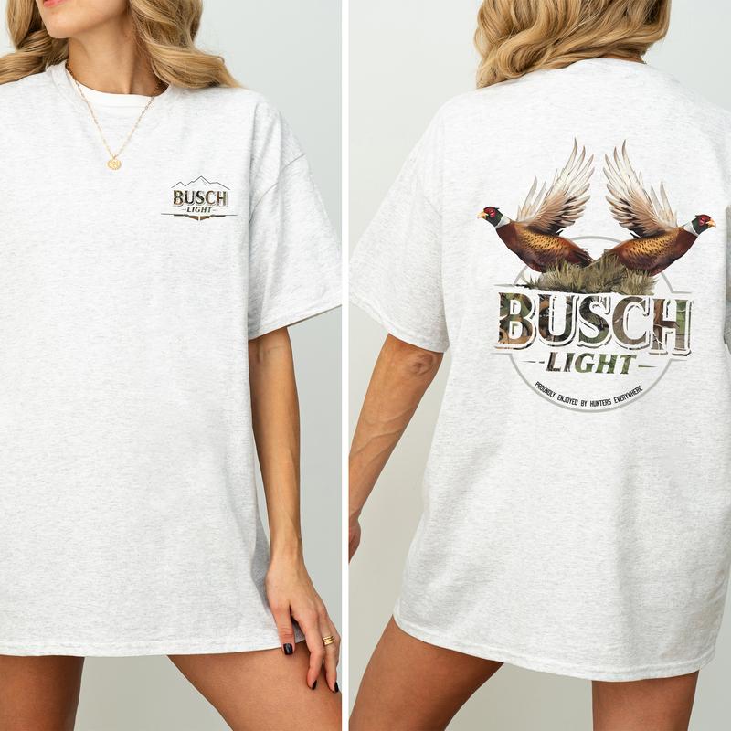 Busch Light Pheasant Hunting 2-Sided Graphic Shirt, Vintage Hunting Tees for Men, Bird Hunt Tee, Unisex Hunter Tops, Cotton Fabric Casual Womenswear