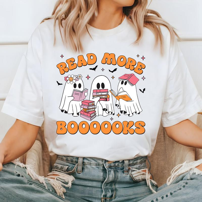 Ghost Book Reader Shirt, Retro Teacher Halloween Shirt, Read More Books Shirt, Funny Halloween Gift for Book Lover, Bookish Halloween Tee
