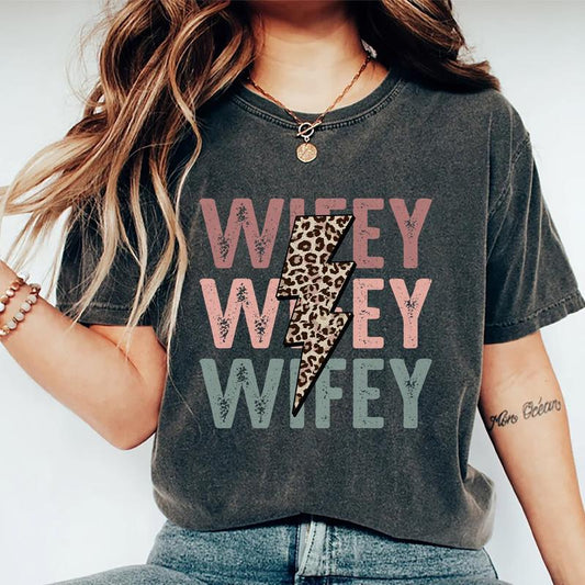 Wifey Shirt, New Wife T-shirt, Wifey Era Tee, Women Graphic Printed Short Sleeve T-shirt, Cotton Fabric Comfort Shirt For Women, Women's Tops, Wedding