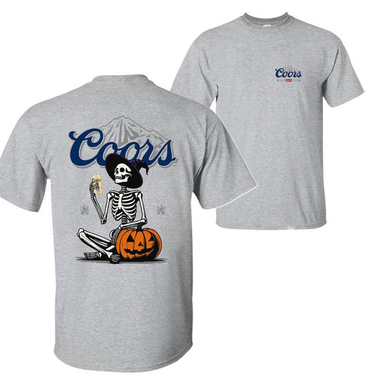 Coors Beer, Coors Beer Halloween Skeleton Pumpkin 2 sides T-Shirt, , Coors Halloween Shirt, Halloween Shirt, For Men, For Women, Halloween Cute