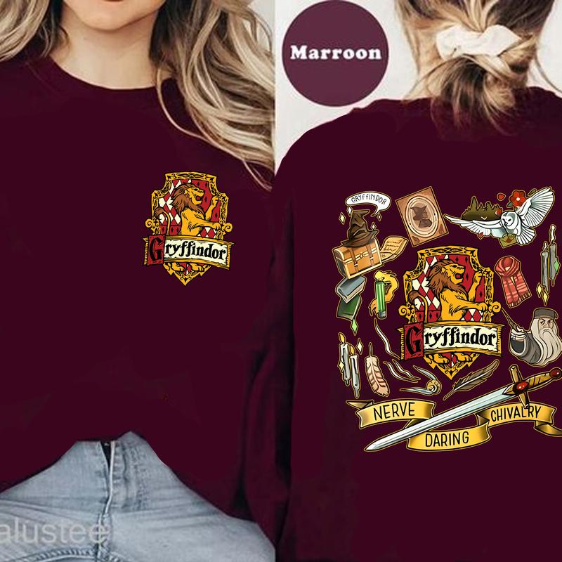 HP Wizard Houses 2 Sides Sweatshirt Hoodie Shirt, Gift for Fan Cotton Fit potterhead gift