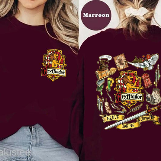 HP Wizard Houses 2 Sides Sweatshirt Hoodie Shirt, Gift for Fan Cotton Fit potterhead gift