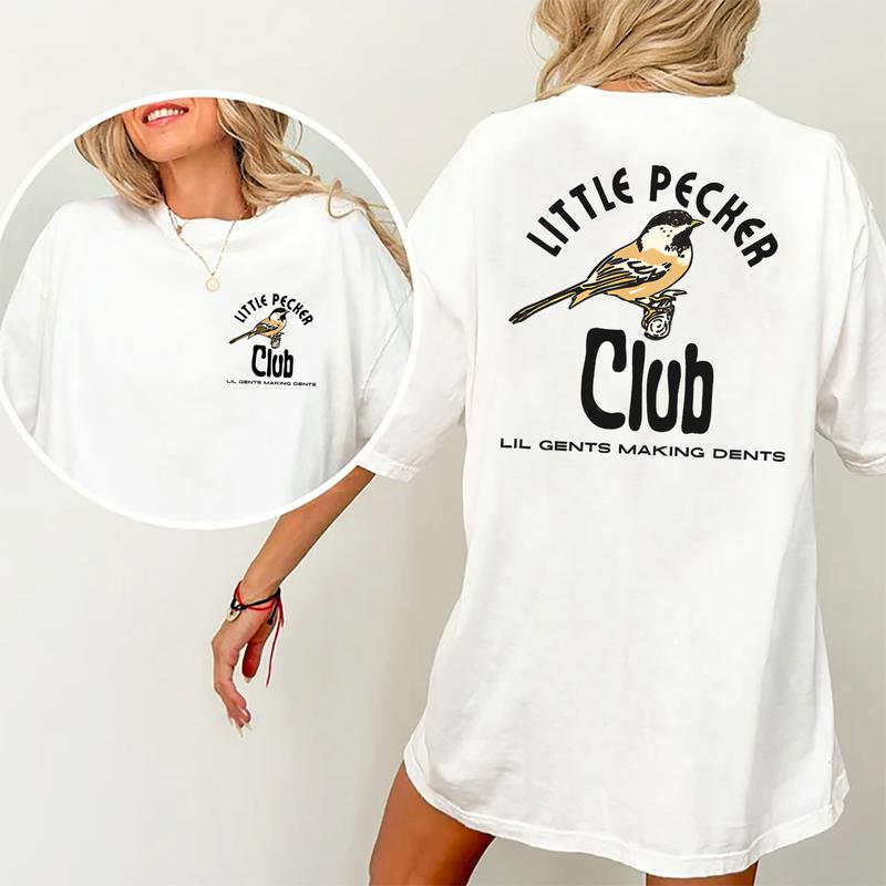 Little Pecker Club 2 Sides Shirt, Funny Bird Shirt, Club Clothing, Cotton Printed Top, Casual Womenswear, Comfort Fabric Tshirt