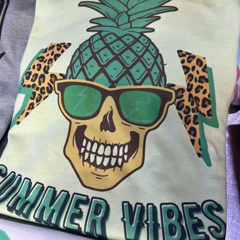 Wild and Sweet Skull Tees Wild and Sweet Summer Tshirts Wild Summer Skull Tops Summer Vibes Skull Tees Skull Shady Beach T-Shirts Vacation Rocker Tees