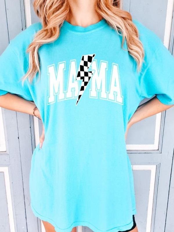 Mama Lightening Bolt Comfort Colors Shirt, Gift for Mom, Mama T-Shirt, Retro Mama T Shirt, Checkered Mom Tshirt Flat
