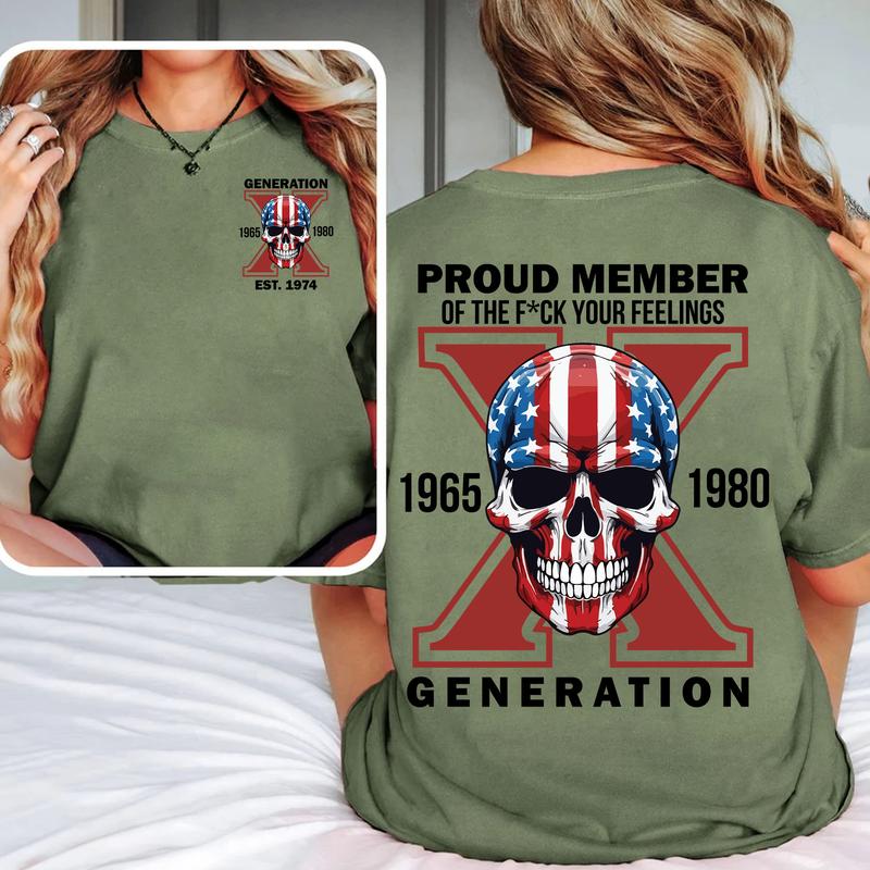 Custom Est.Year 1974 Generation 2 Side Skull Shirt, Skull Proud Member Generation X Shirt, Skull Shirt Collar Cotton