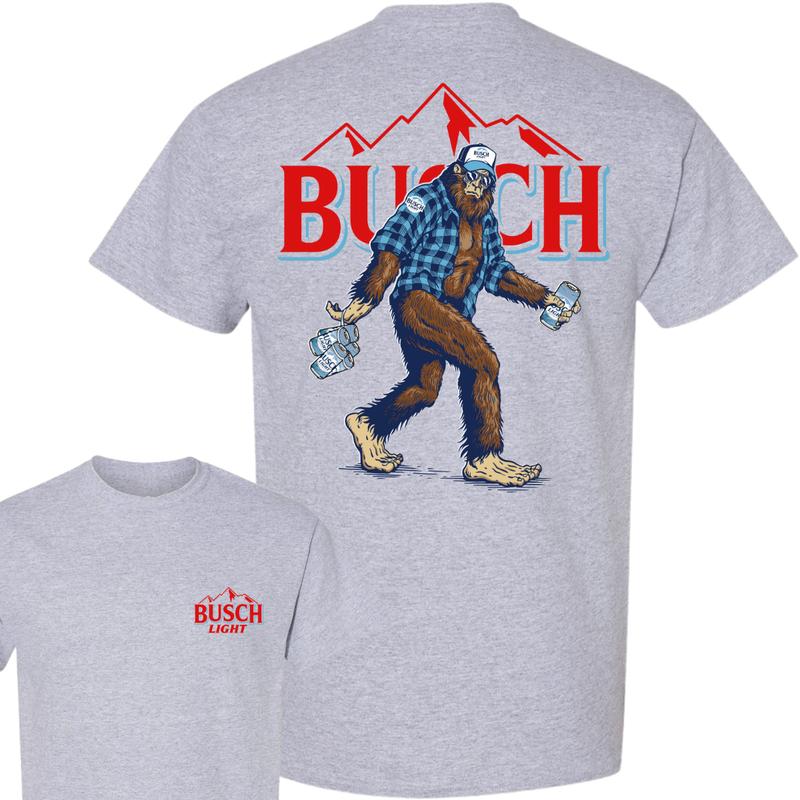 Bigfoot Busch Light Double Sided Tee Classic Cotton Tops Men's Crewneck T-shirt Menswear Collar