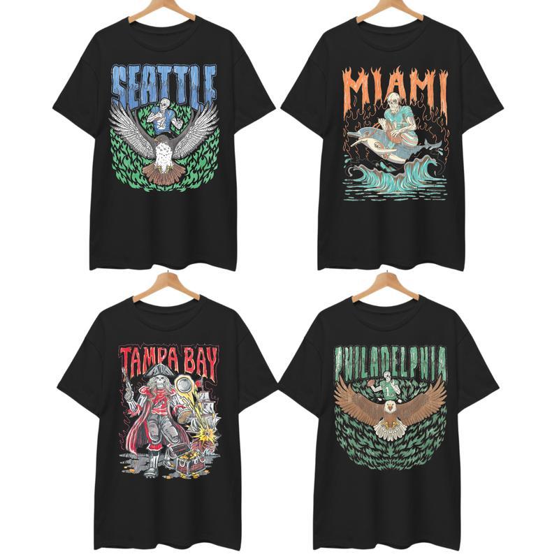 All Team Football Black T-shirt, Retro Skeleton All Teams Football Shirt, Gildan 5000 Unisex Crewneck Sport Classic Shirt, Vintage Graphic Tees, Footb