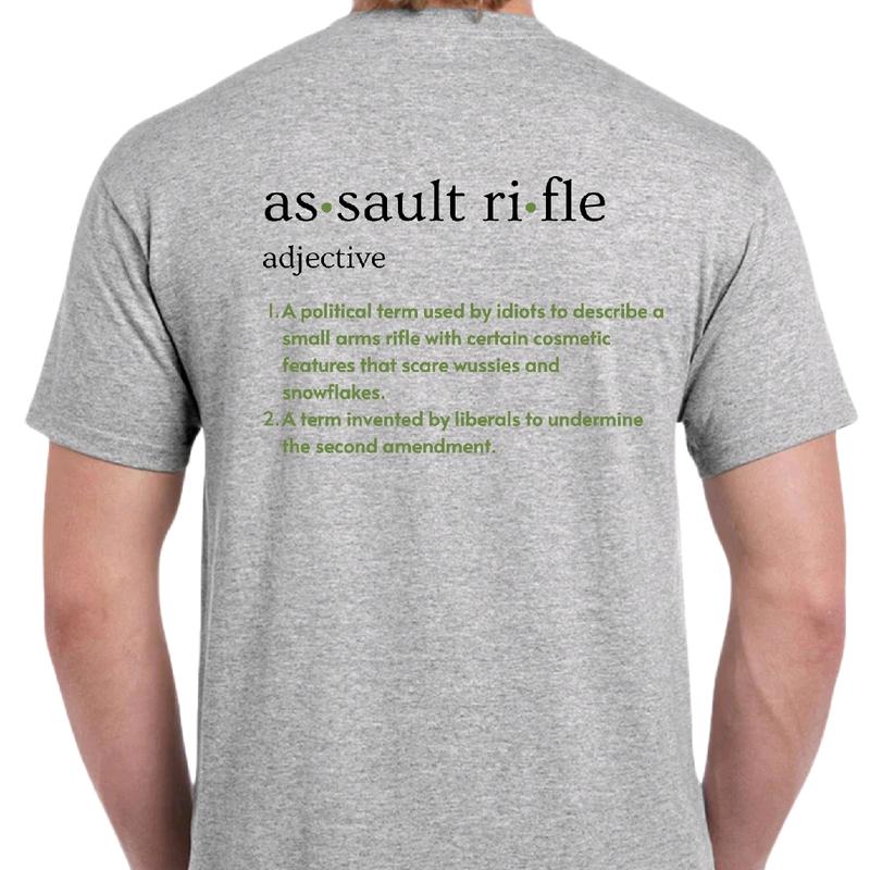 As•sault ri•fle adjective t-Shirt, menswear  Crewneck Casual Cotton Shortsleeve Graphic tee