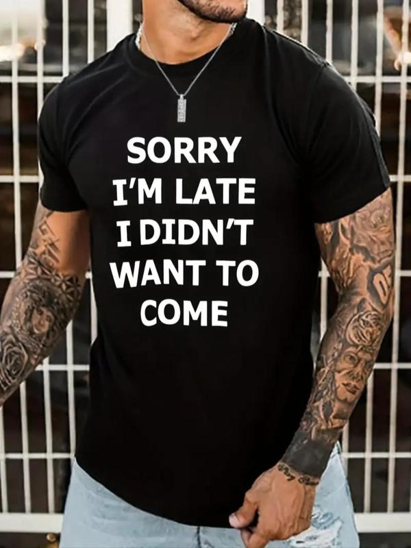 Men's Letter Print Graphic Tee, Summer Casual Round Neck Crew T-Shirt, Essential Comfortable Menâ€™s Clothing for Stylish Daily Streetwear