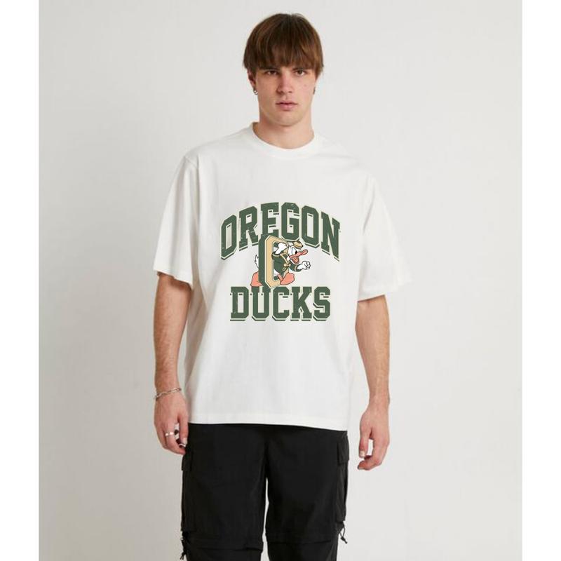 Vintage NCAA Oregon Ducks Logo T-Shirt Cotton Short-sleeve Retro Streetwear Tshirt Menswear Top