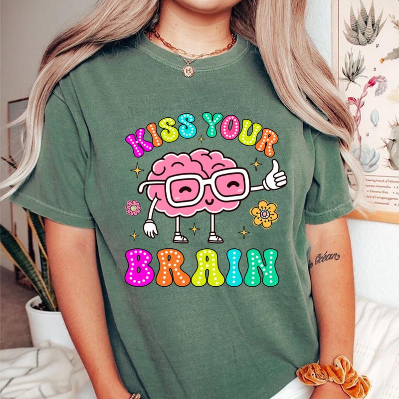 Kiss Your Brain Teacher Comfort Colors Shirt, Dalmatian Dots Teacher Shirt, Brain Teacher Tee, Teacher Appreciation, Retro Teacher Shirt, SPED Teacher