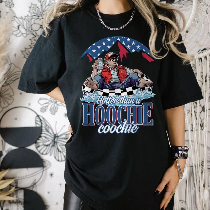 Hotter Than A Hoochie Coochie Trump Shirt - Beer Logo Trump Summer Vibe 2024 Election Unisex America Shirt with Humor