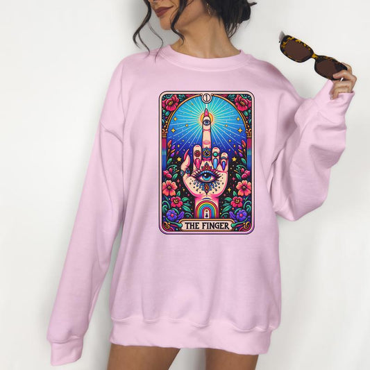 The Finger Tarot- Unisex Crewneck Sweatshirt - Print is Sublimation, Christmas Crewneck, Gift Idea, Relaxed Fit, Casual Apparel