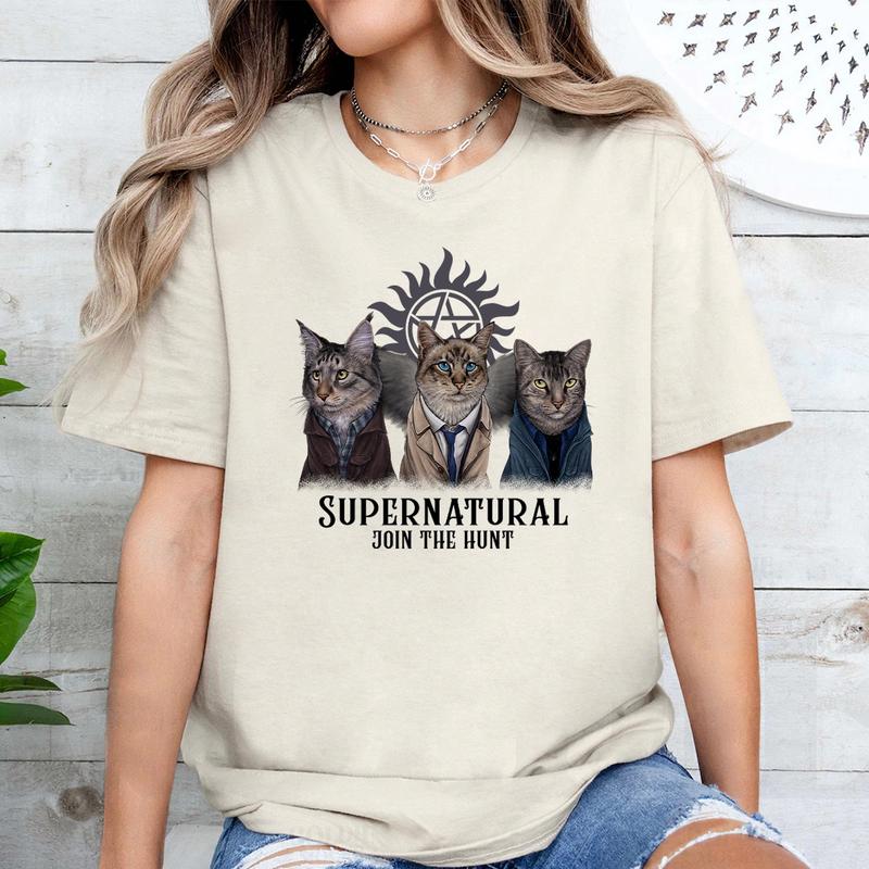 Funny Supernatural Cat T Shirt, Supernatural Vintage T Shirt, Gift For Woman and Man Unisex T-Shirt Sweatshirt Hoodie