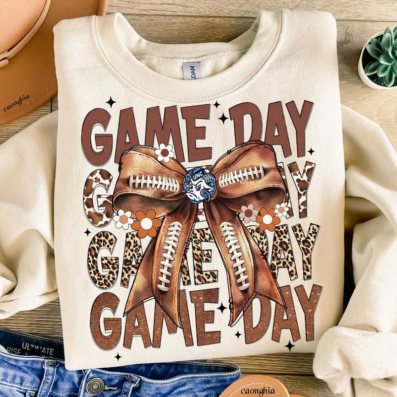Vintage UNC Football Coquette Bow Game Day Shirt, Gameday Women's Sweatshirt Cotton Fit Top Womenswear Embroidered Flat