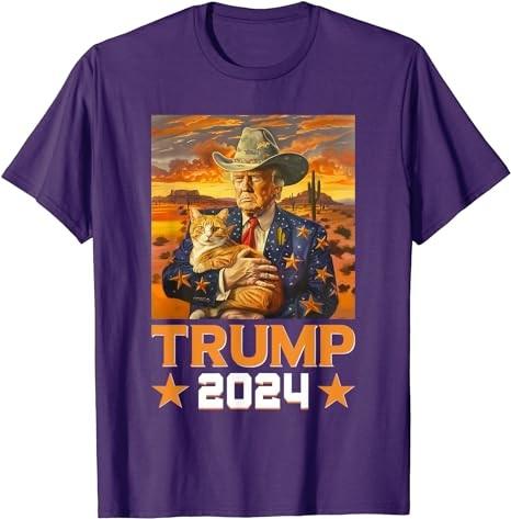 Western Cowboy Trump 2024 And Cat Patriotic 4th of July T-Shirt